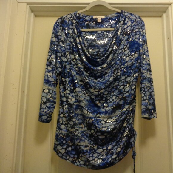 GLITTER SHINE GIRL BLUE SURPRIZE RUCHED SIDE BLOUSE L - Picture 1 of 7